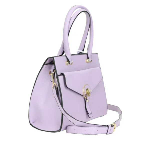Lavender Light Purple Faux Leather Tote Purse Cross Body Hand Bag - Picture 3 of 12